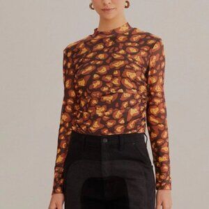 FARM Rio Leopard Desire brown tulle blouse. Size small. New with tags.